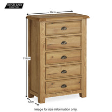 Load image into Gallery viewer, Canterbury Oak 5 Drawer Chest