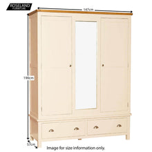 Load image into Gallery viewer, Padstow Cream Triple Wardrobe With Mirror
