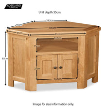 Load image into Gallery viewer, Zelah Oak Corner TV Stand