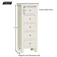 Load image into Gallery viewer, Cornish White 5 Drawer Tallboy
