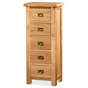 Zelah Oak 5 Drawer Tallboy Chest