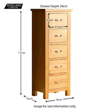 Load image into Gallery viewer, London Oak 5 Drawer Tallboy Chest
