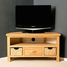 Load image into Gallery viewer, London Oak Corner TV Stand with Baskets
