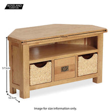 Load image into Gallery viewer, Zelah Oak Corner TV Stand with Baskets
