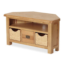 Load image into Gallery viewer, Zelah Oak Corner TV Stand with Baskets
