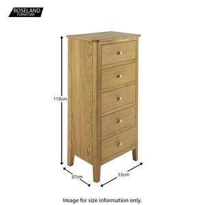 Alba Oak 5 Drawer Tallboy