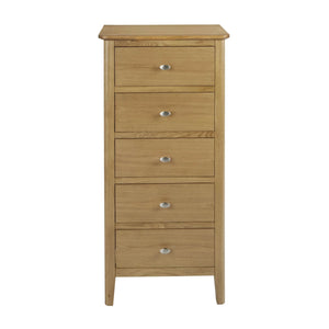 Alba Oak 5 Drawer Tallboy
