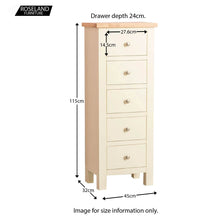 Load image into Gallery viewer, Farrow Cream 5 Drawer Tallboy Chest
