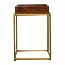 Load image into Gallery viewer, Artisan Chestnut Butler Tray Table with Gold Base
