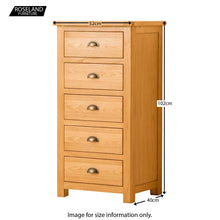 Load image into Gallery viewer, Roseland Oak 5 Drawer Tallboy Chest
